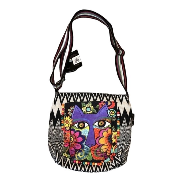 NWT LAUREN BUNCH Blossoming Feline Canvas Purse Cross-Body Tote Bag Handbag - Picture 1 of 12